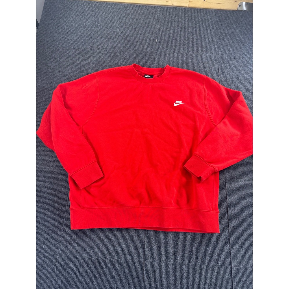 Nike Sportswear Club Fleece Crewneck Sweatshirt Red Mens XL Pullover Logo